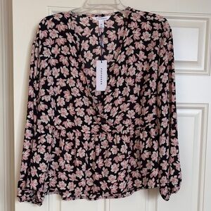 POPSUGAR Black and Pink Floral Blouse